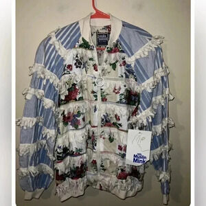 NWT Vintage Paula Sweet Muslin Mink Fringed Zip Cardigan Medium 80’s